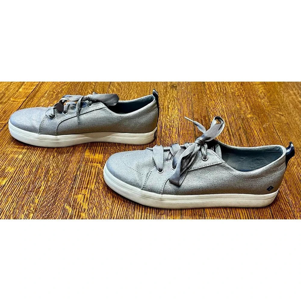 Sperry Top Sider Crest Vibe Lace Up Low Top Sneakers Gray Sparkle Canvas - SZ 6M